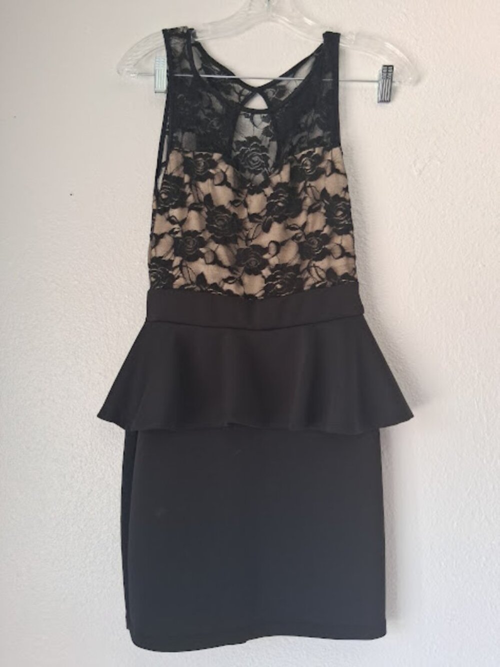 Emerald Sundae women's size S black and nude peplum dress